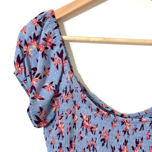 Angie Smocked Tiered Floral Dress Periwinkle Blue Ruffle Boho Tropical Festival - Picture 5 of 12